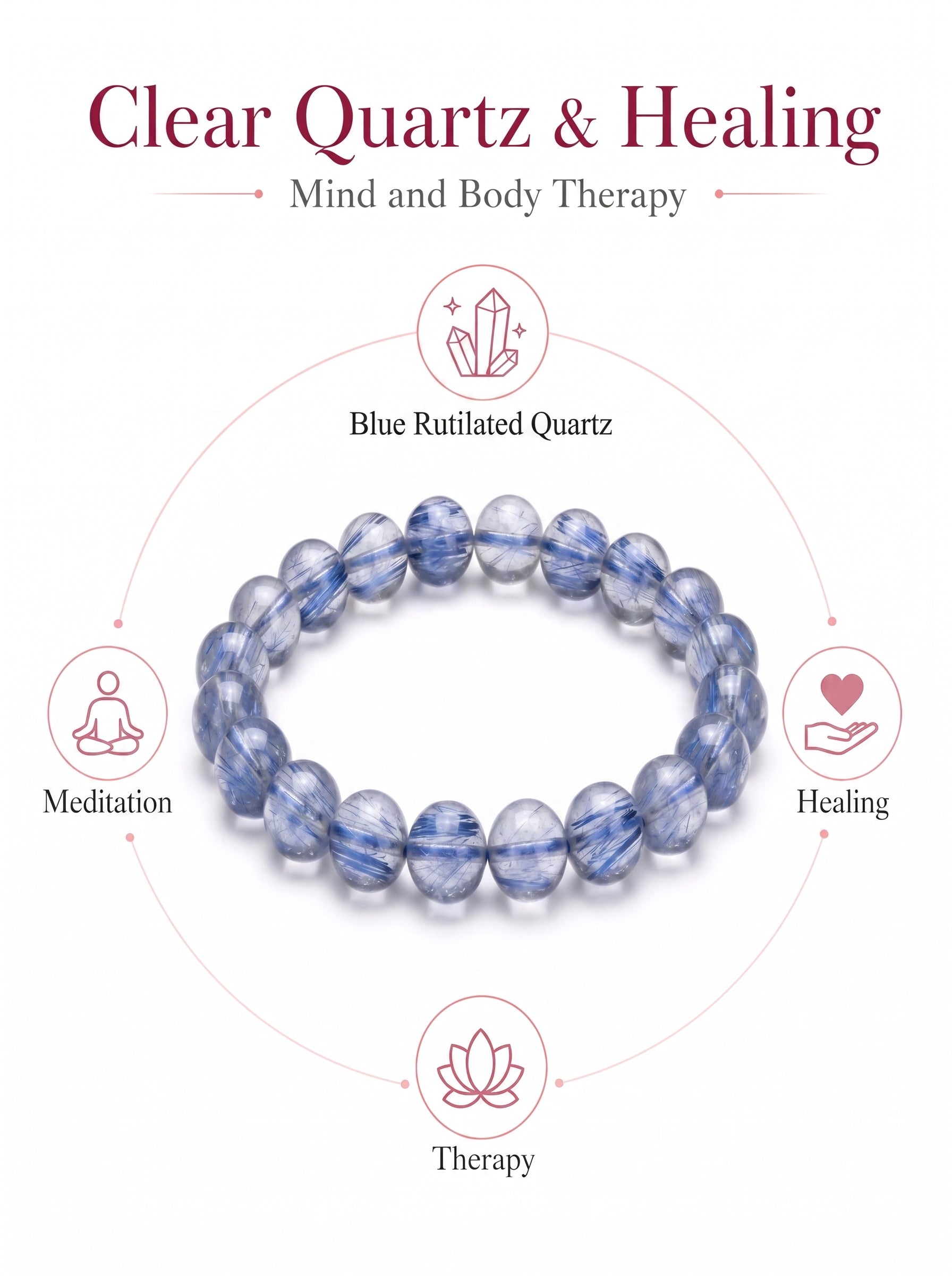 Premium Blue Rutilated Quartz Beaded Bracelet | Hand-Polished Natural Gemstone Jewelry for Abundance