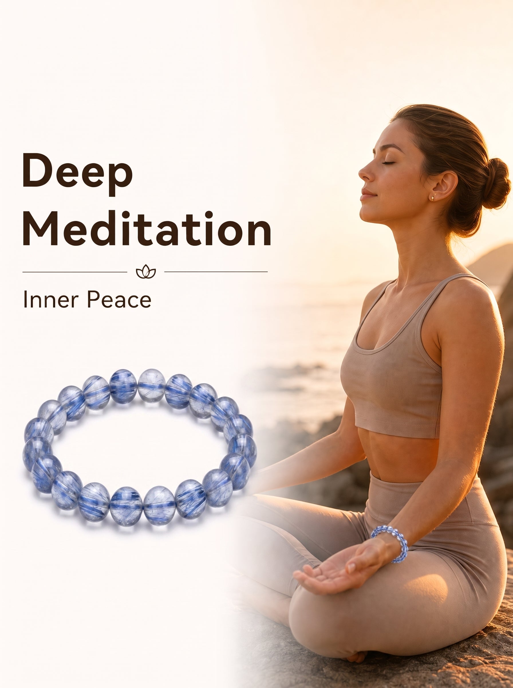 Premium Blue Rutilated Quartz Beaded Bracelet | Hand-Polished Natural Gemstone Jewelry for Abundance