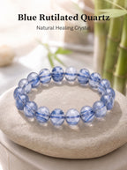 Premium Blue Rutilated Quartz Beaded Bracelet | Hand-Polished Natural Gemstone Jewelry for Abundance