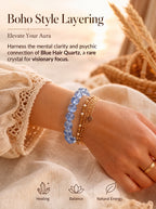 Premium Blue Rutilated Quartz Beaded Bracelet | Hand-Polished Natural Gemstone Jewelry for Abundance