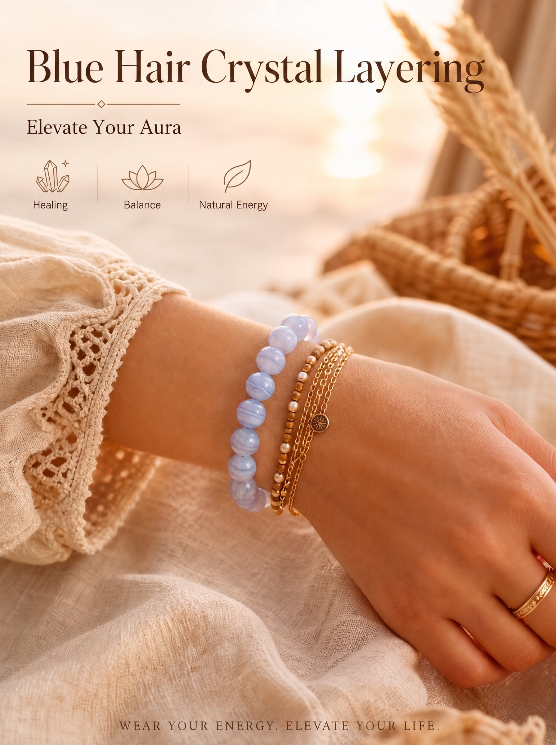 Premium Blue Lace Agate Beaded Bracelet | Hand-Polished Natural Gemstone Jewelry for Inner Peace
