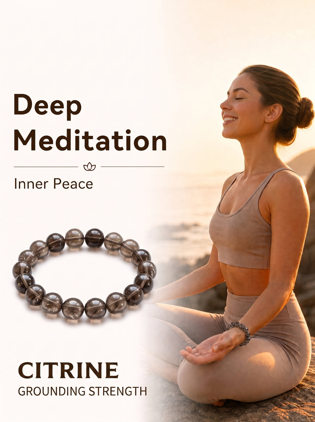 Premium Smoky Quartz Beaded Bracelet | Hand-Polished Natural Gemstone Jewelry for Mindfulness & Clarity