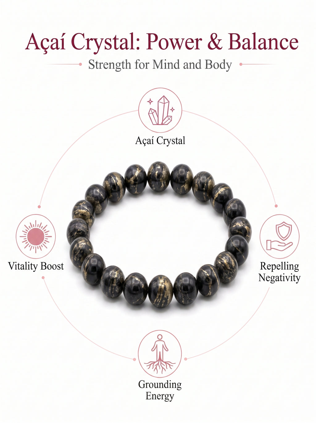 Premium Black Gold Azeztulite Beaded Bracelet | Hand-Polished Natural Gemstone Jewelry for Balance & Harmony