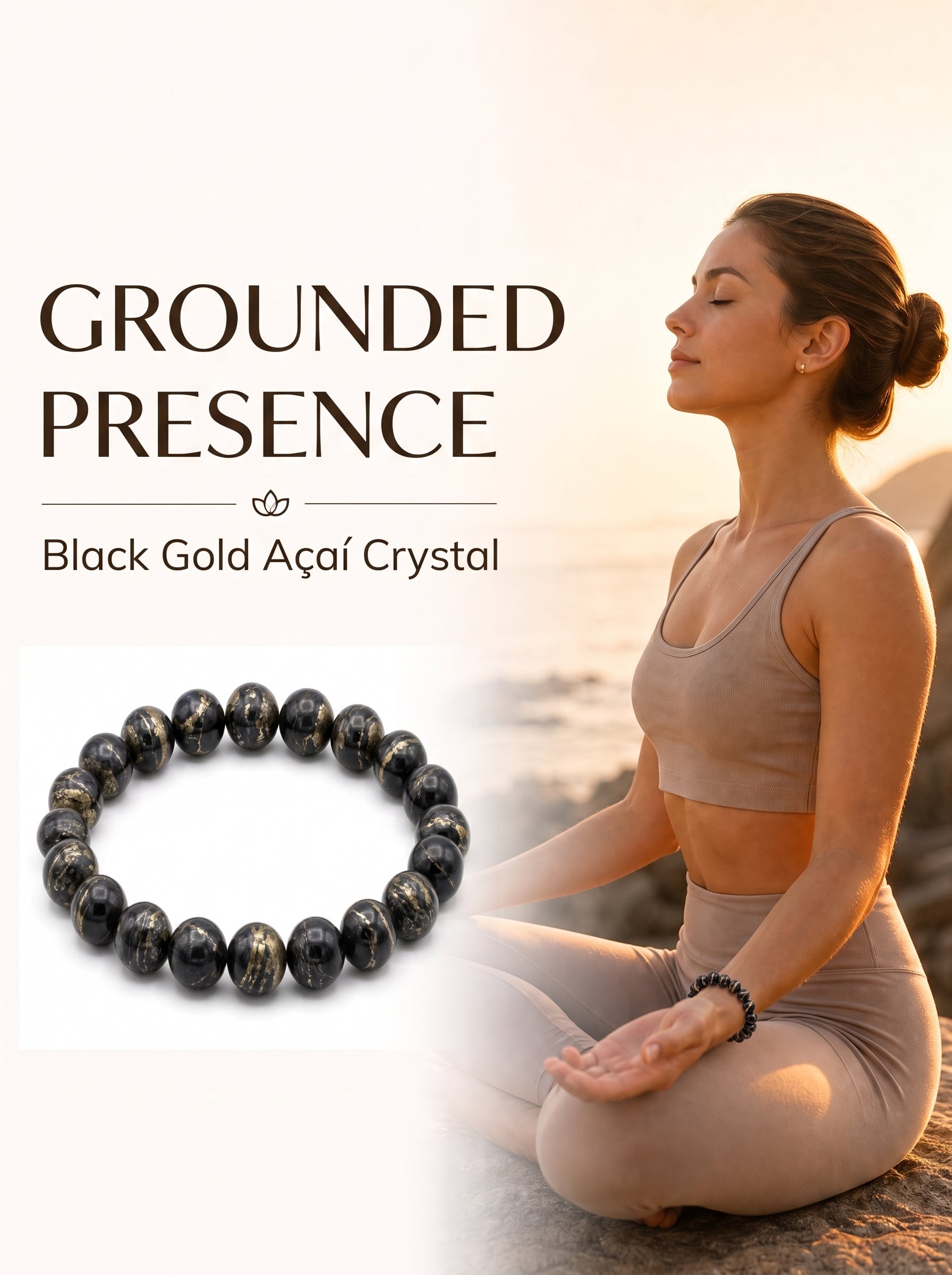 Premium Black Gold Azeztulite Beaded Bracelet | Hand-Polished Natural Gemstone Jewelry for Balance & Harmony