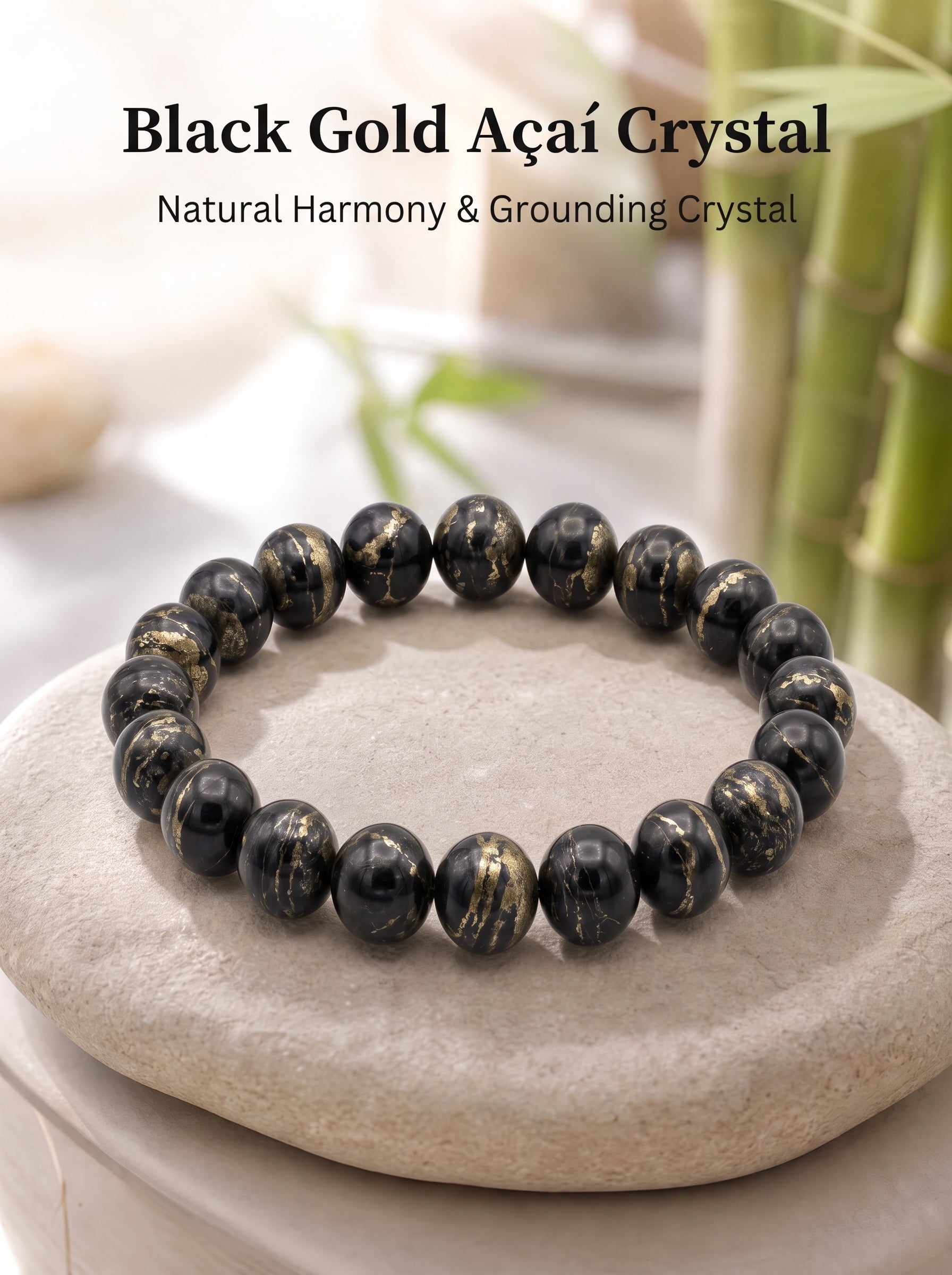 Premium Black Gold Azeztulite Beaded Bracelet | Hand-Polished Natural Gemstone Jewelry for Balance & Harmony