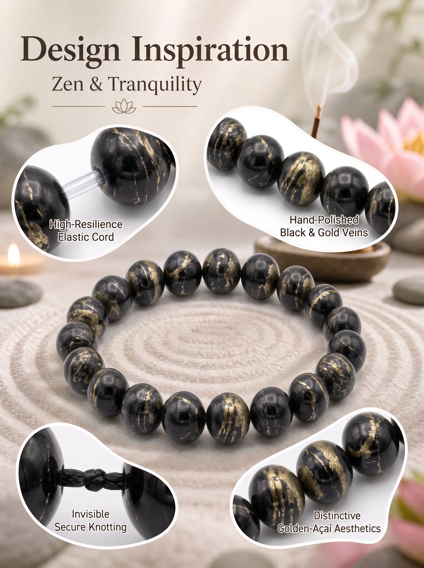 Premium Black Gold Azeztulite Beaded Bracelet | Hand-Polished Natural Gemstone Jewelry for Balance & Harmony