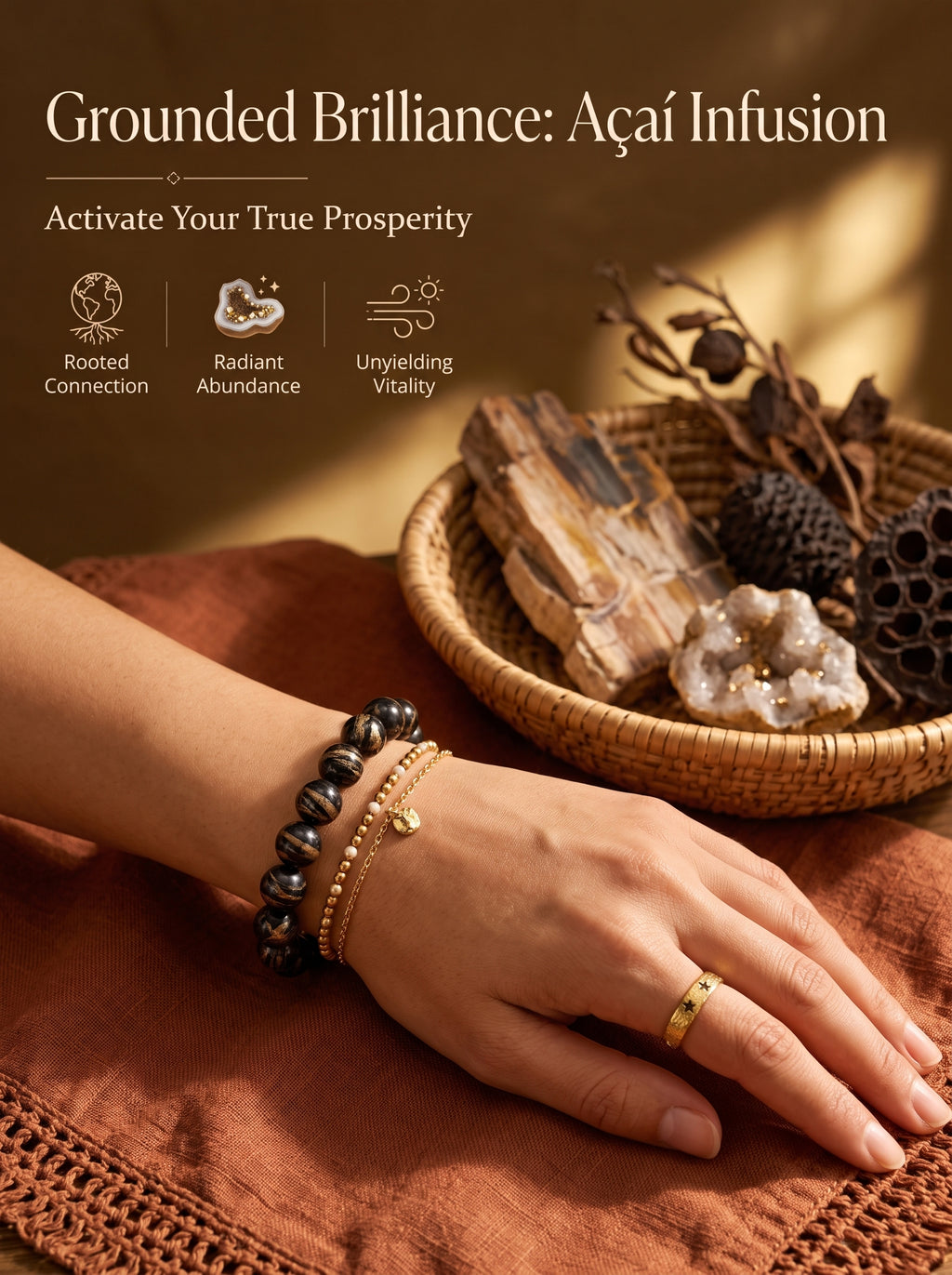 Premium Black Gold Azeztulite Beaded Bracelet | Hand-Polished Natural Gemstone Jewelry for Balance & Harmony