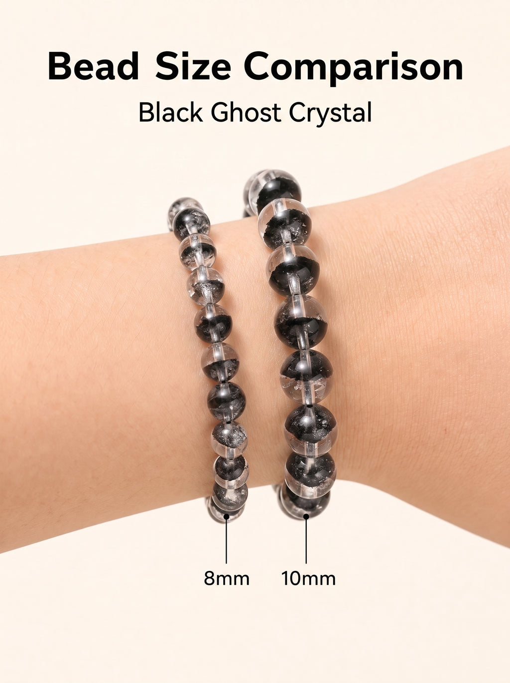 Premium Black Phantom Quartz Beaded Bracelet | Hand-Polished Natural Crystal Jewelry for Clarity & Protection