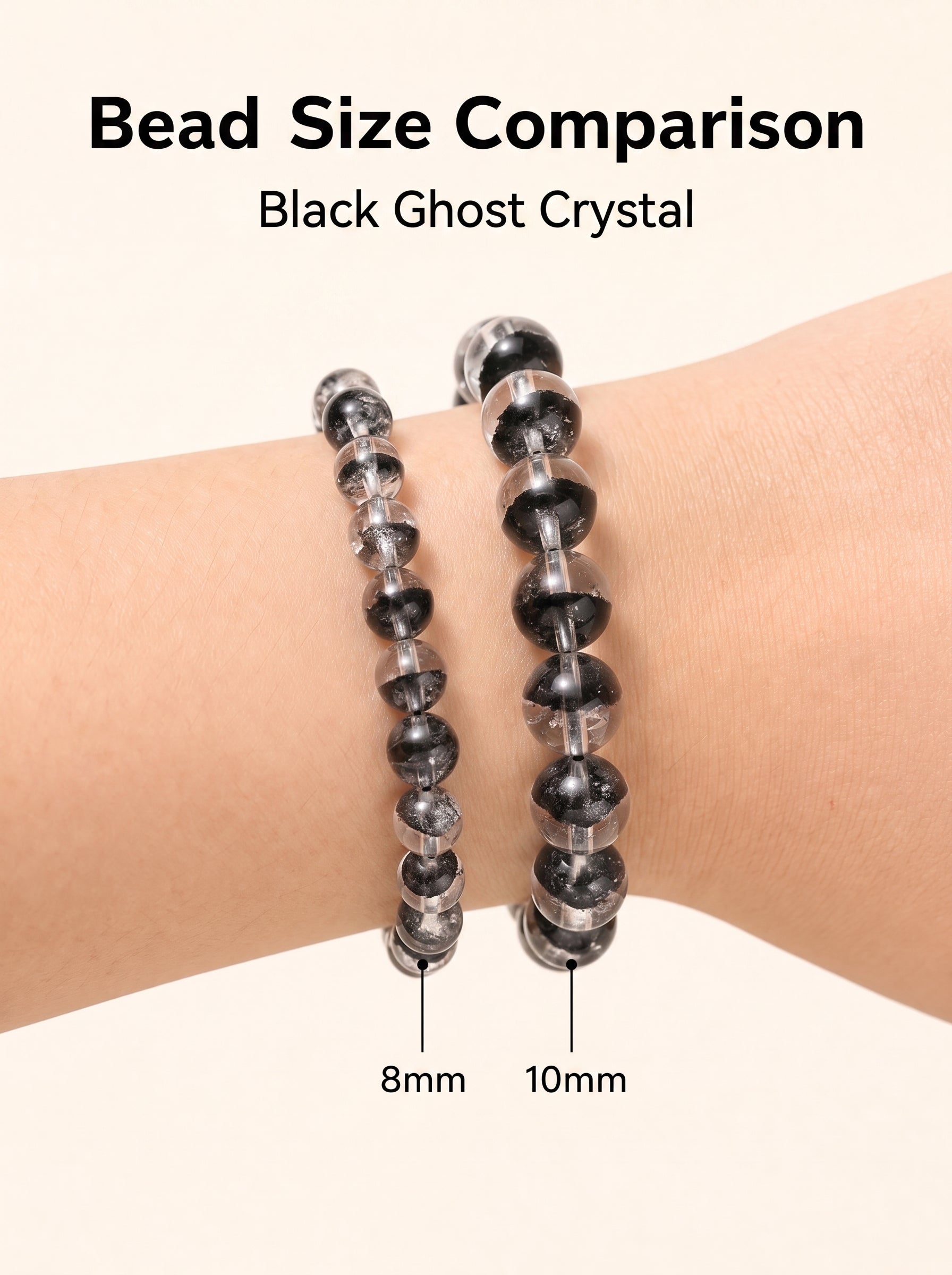 Premium Black Phantom Quartz Beaded Bracelet | Hand-Polished Natural Crystal Jewelry for Clarity & Protection