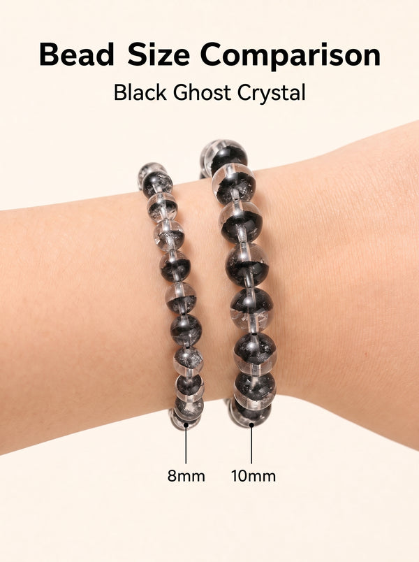 Premium Black Phantom Quartz Beaded Bracelet | Hand-Polished Natural Crystal Jewelry for Clarity & Protection
