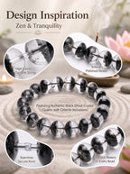 Premium Black Phantom Quartz Beaded Bracelet | Hand-Polished Natural Crystal Jewelry for Clarity & Protection