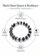 Premium Black Phantom Quartz Beaded Bracelet | Hand-Polished Natural Crystal Jewelry for Clarity & Protection