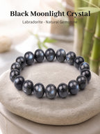 Premium Black Moonstone Beaded Bracelet | Hand-Polished Natural Gemstone Jewelry for Protection & Intuition