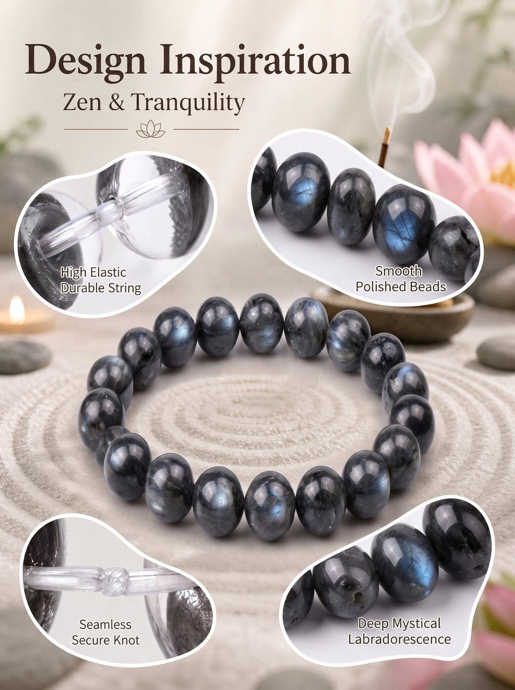 Premium Black Moonstone Beaded Bracelet | Hand-Polished Natural Gemstone Jewelry for Protection & Intuition