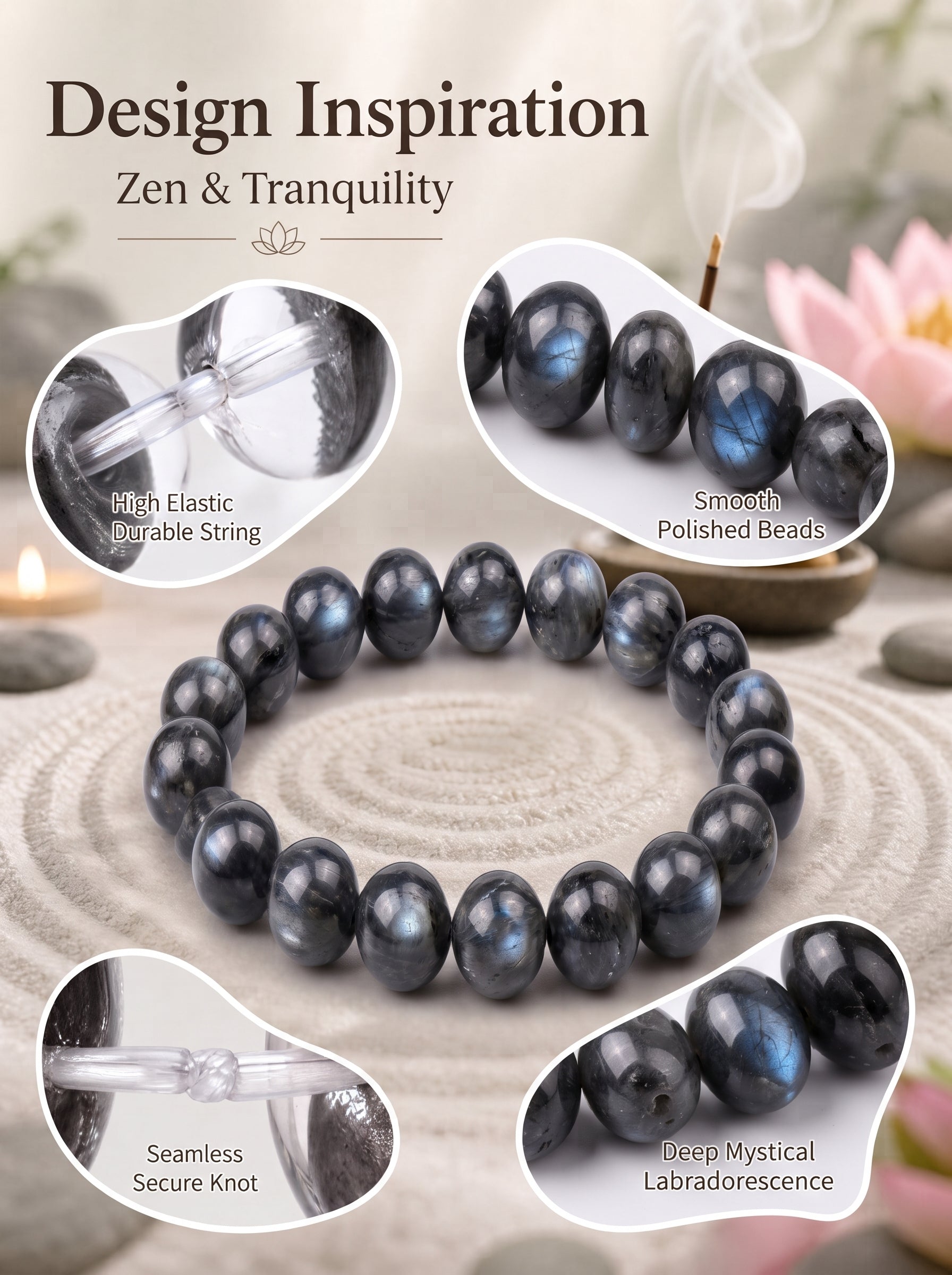 Premium Black Moonstone Beaded Bracelet | Hand-Polished Natural Gemstone Jewelry for Protection & Intuition