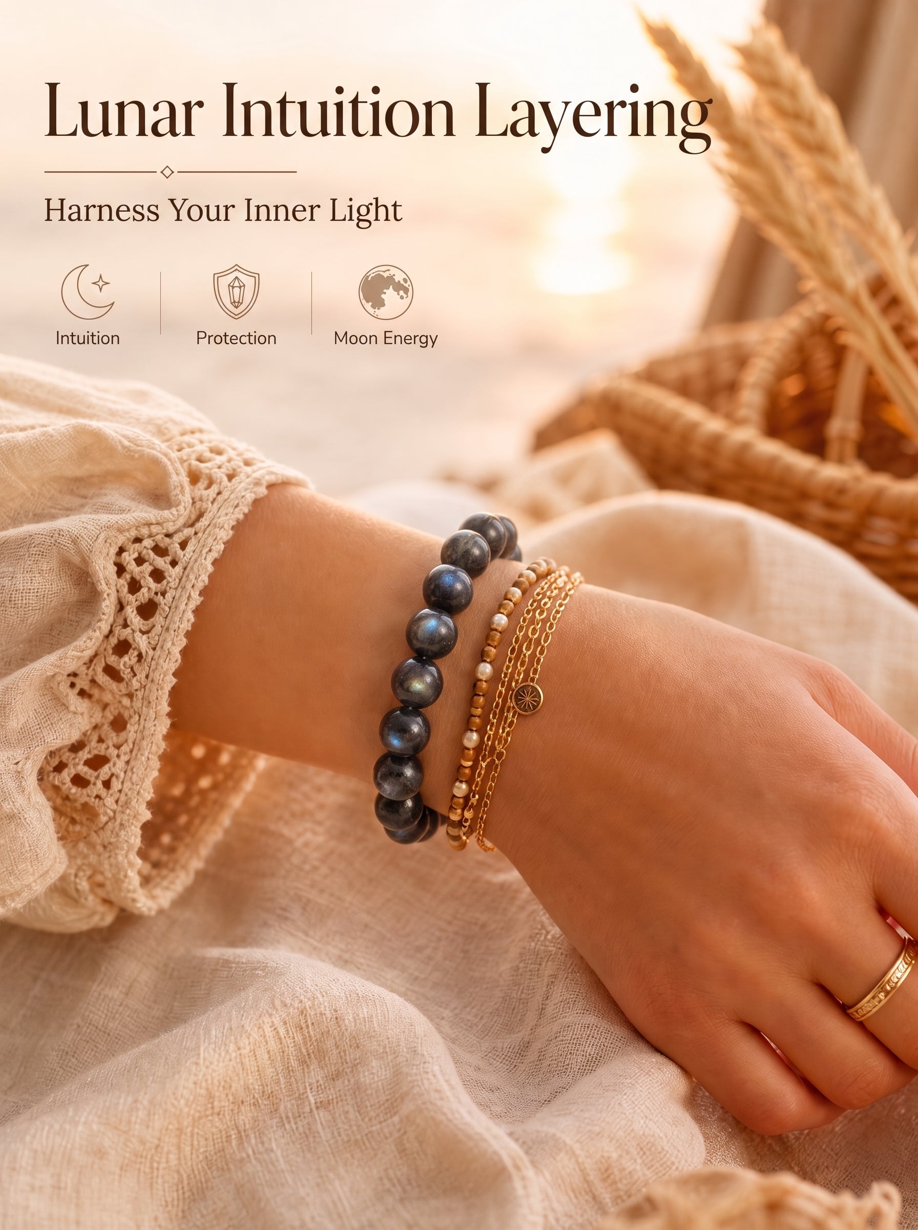 Premium Black Moonstone Beaded Bracelet | Hand-Polished Natural Gemstone Jewelry for Protection & Intuition