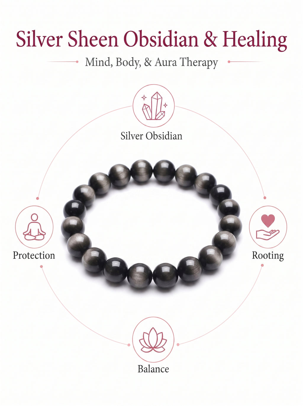 Premium Silver Sheen Obsidian Beaded Bracelet | Hand-Polished Natural Gemstone Jewelry for Focus & Balance