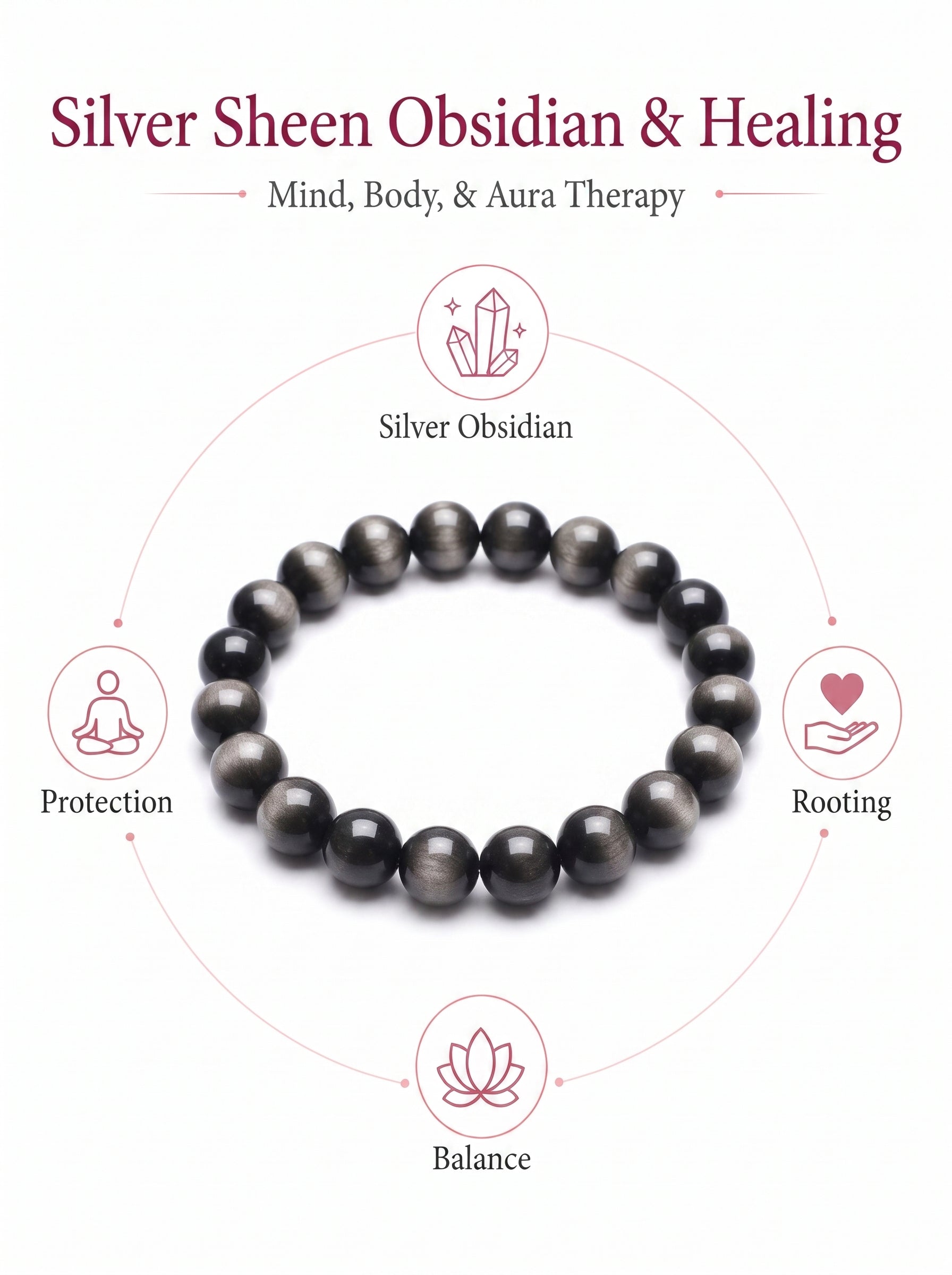 Premium Silver Sheen Obsidian Beaded Bracelet | Hand-Polished Natural Gemstone Jewelry for Focus & Balance