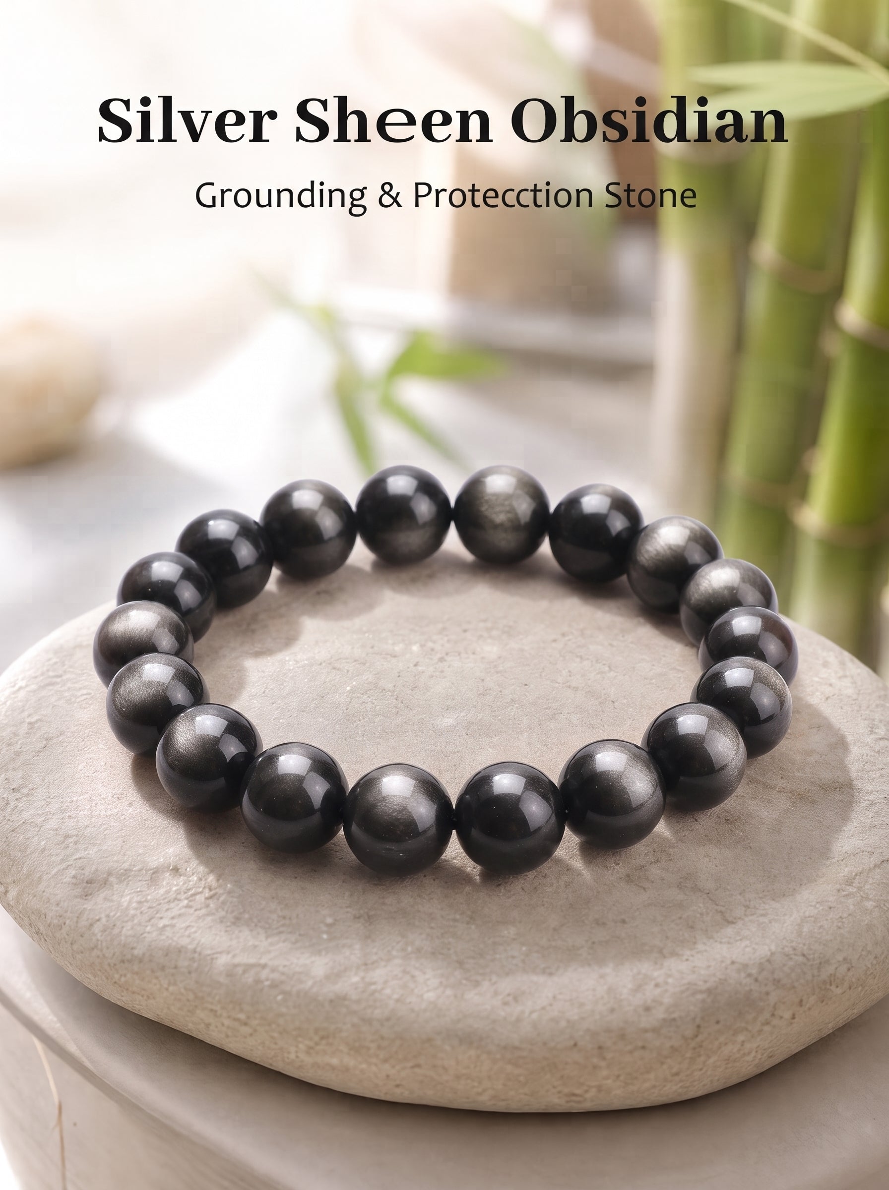 Premium Silver Sheen Obsidian Beaded Bracelet | Hand-Polished Natural Gemstone Jewelry for Focus & Balance