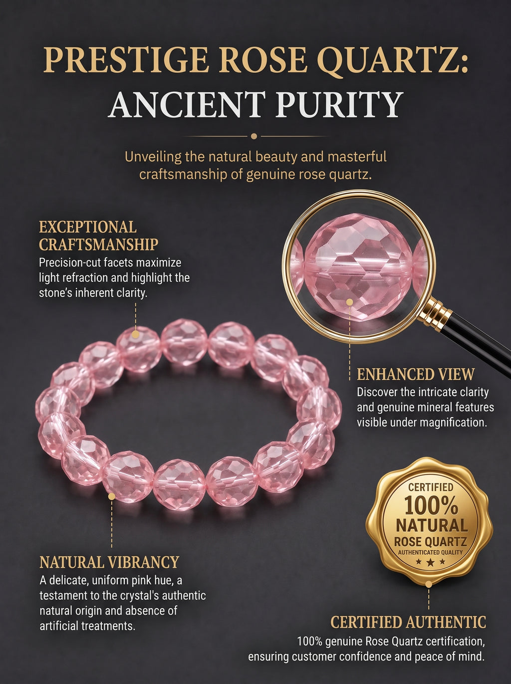 Premium Rose Quartz Beaded Bracelet | Hand-Polished Natural Gemstone Jewelry for Self-Love & Harmony