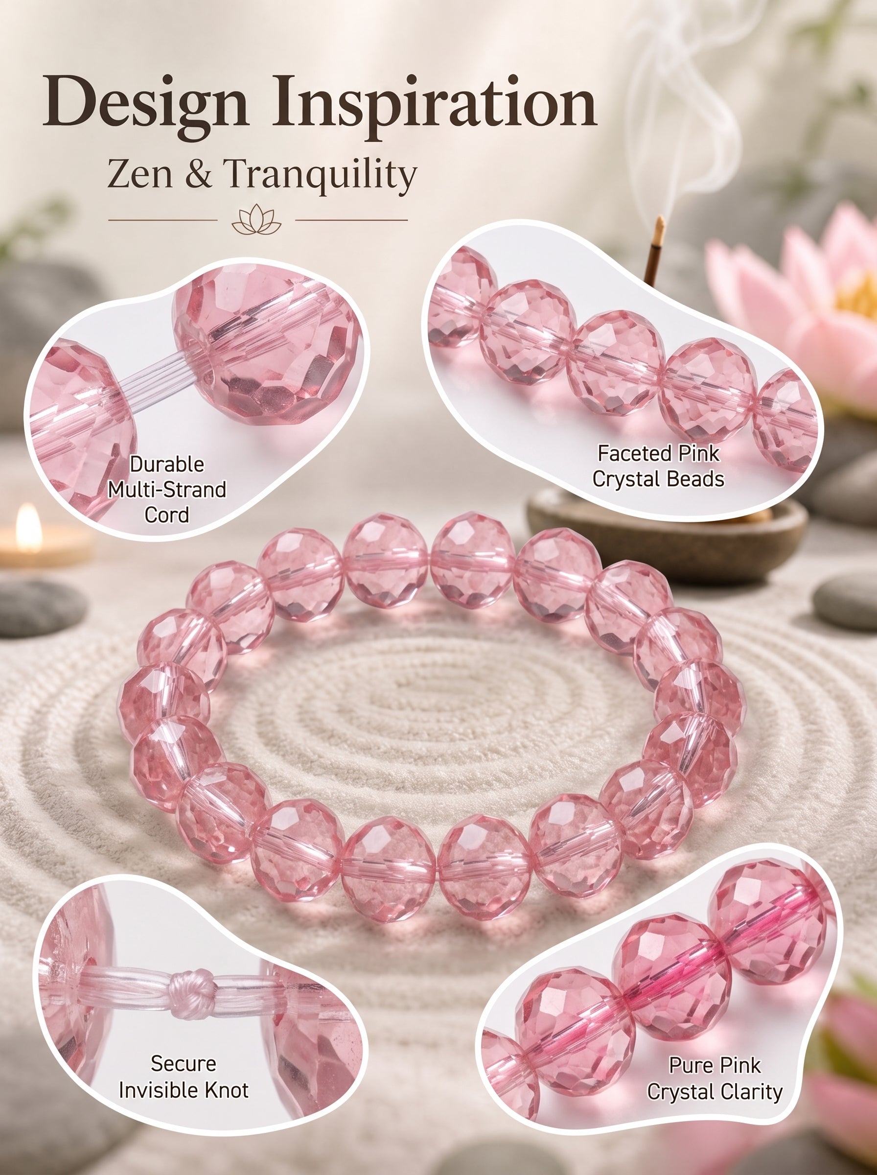 Premium Rose Quartz Beaded Bracelet | Hand-Polished Natural Gemstone Jewelry for Self-Love & Harmony