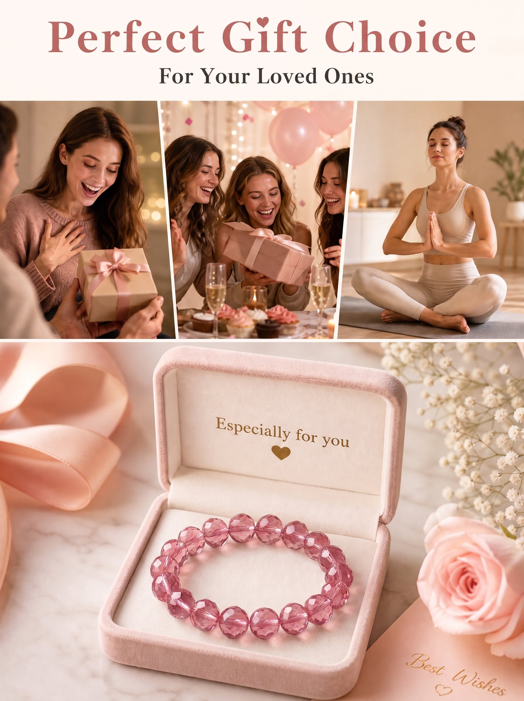 Premium Rose Quartz Beaded Bracelet | Hand-Polished Natural Gemstone Jewelry for Self-Love & Harmony