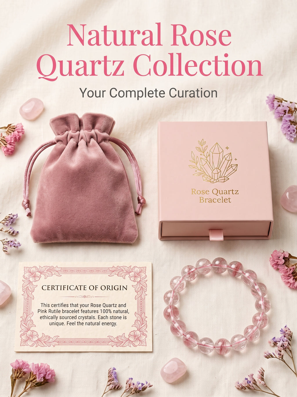 Premium Rose Quartz Beaded Bracelet | Hand-Polished Natural Gemstone Jewelry for Self-Love & Harmony