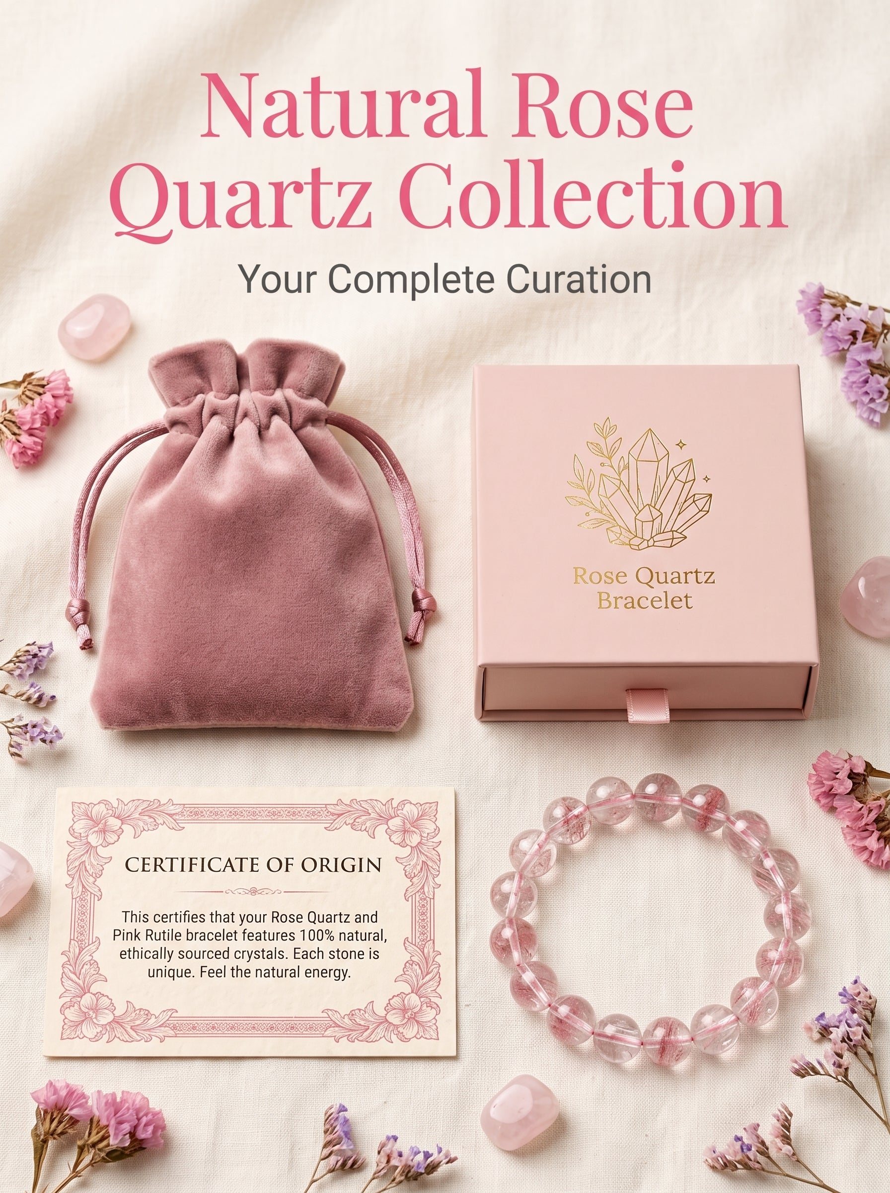 Premium Rose Quartz Beaded Bracelet | Hand-Polished Natural Gemstone Jewelry for Self-Love & Harmony