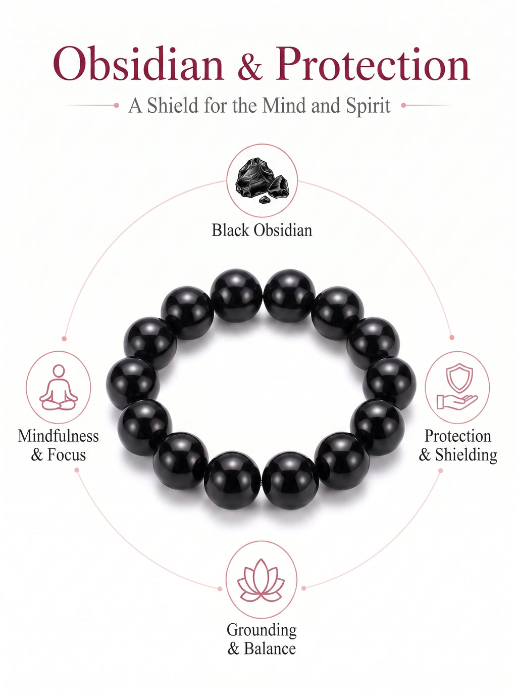 Premium Black Obsidian Beaded Bracelet | Hand-Polished Natural Gemstone Jewelry for Energy Cleansing