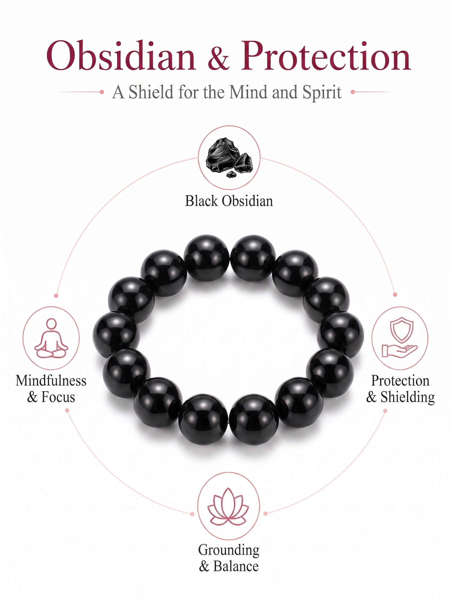 Premium Black Obsidian Beaded Bracelet | Hand-Polished Natural Gemstone Jewelry for Energy Cleansing