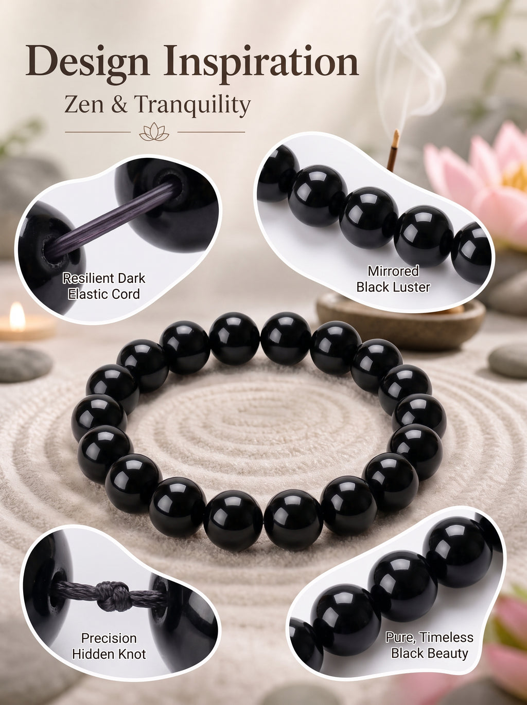 Premium Black Obsidian Beaded Bracelet | Hand-Polished Natural Gemstone Jewelry for Energy Cleansing