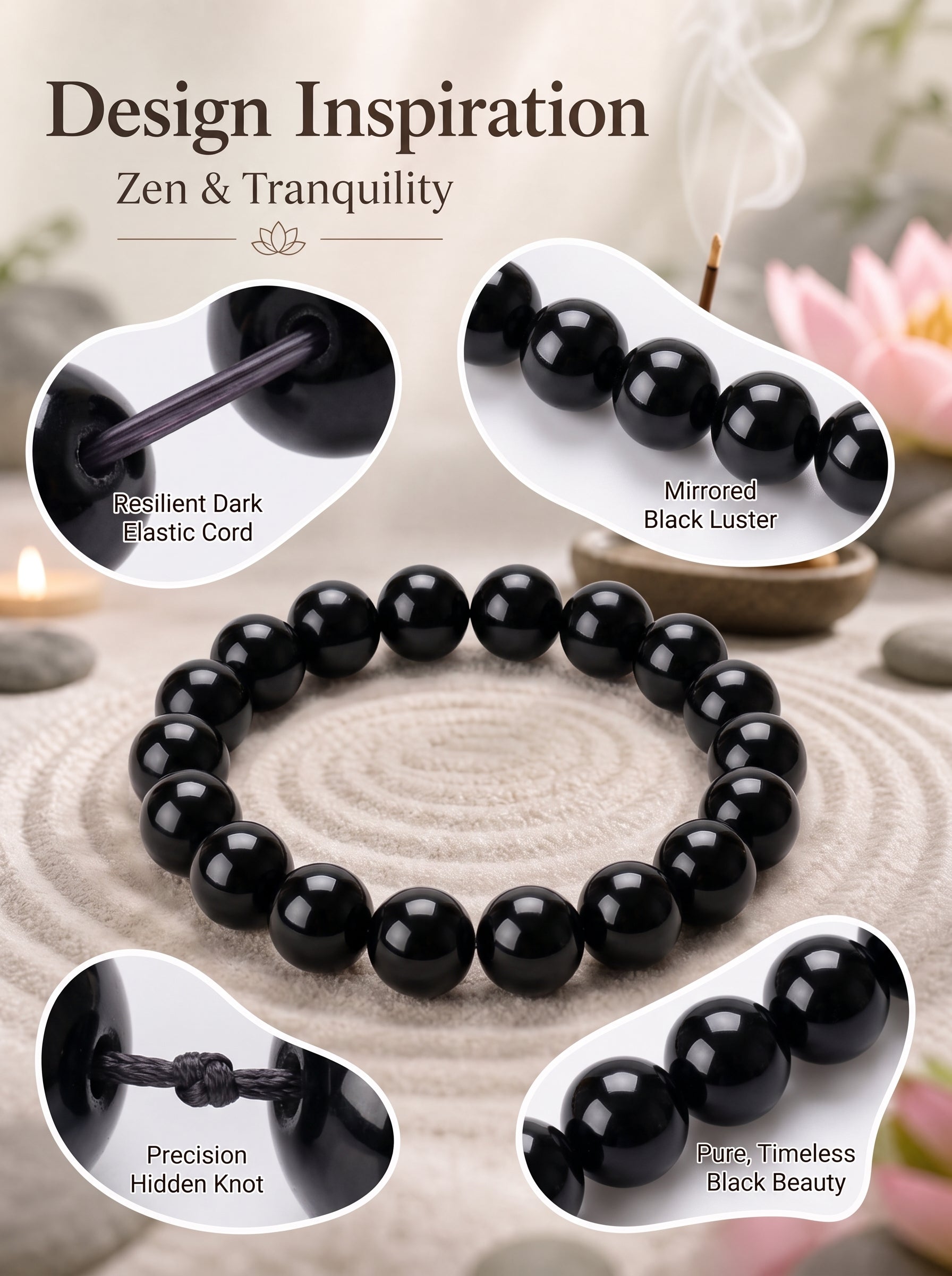 Premium Black Obsidian Beaded Bracelet | Hand-Polished Natural Gemstone Jewelry for Energy Cleansing