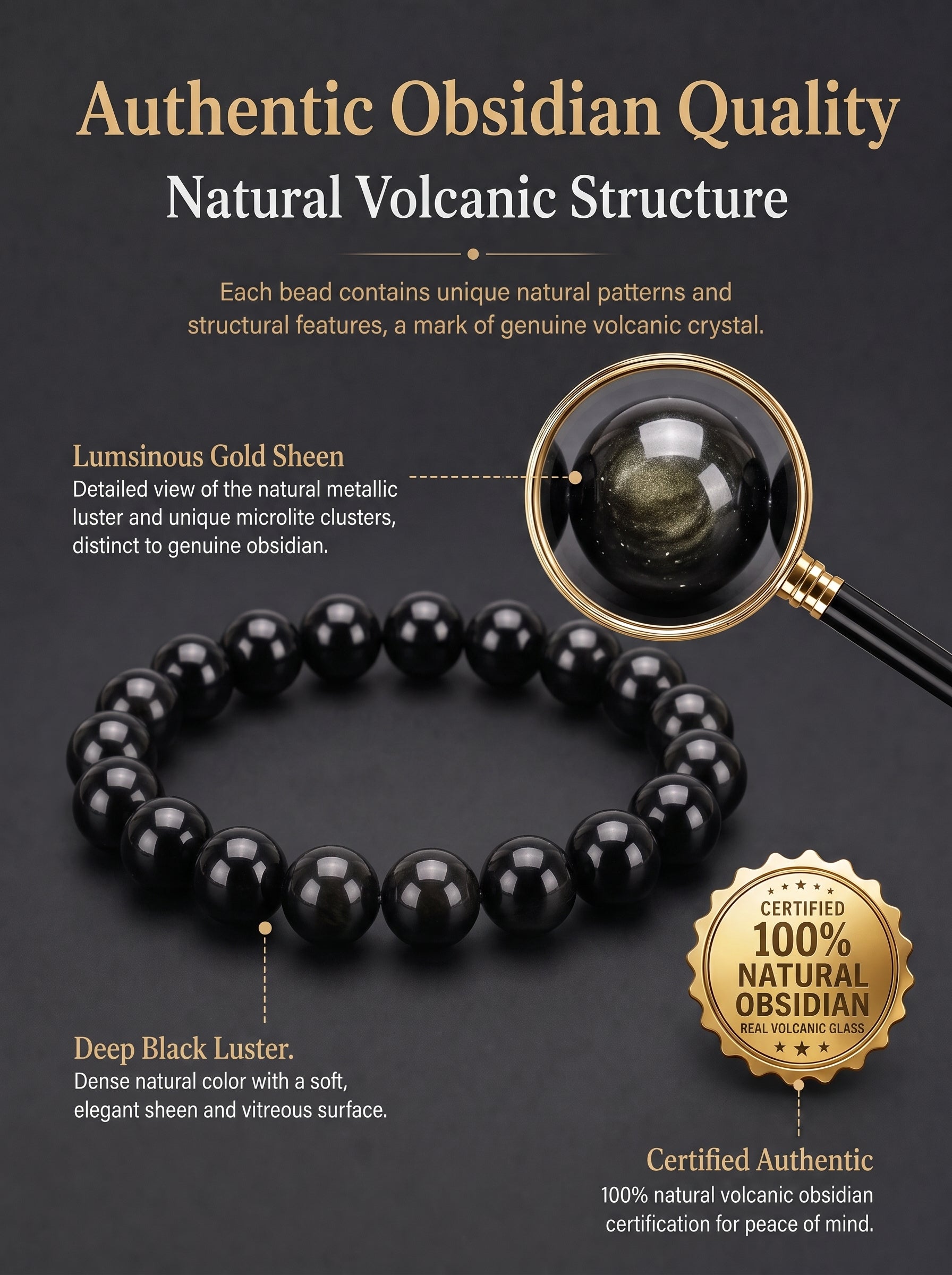 Premium Black Obsidian Beaded Bracelet | Hand-Polished Natural Gemstone Jewelry for Energy Cleansing