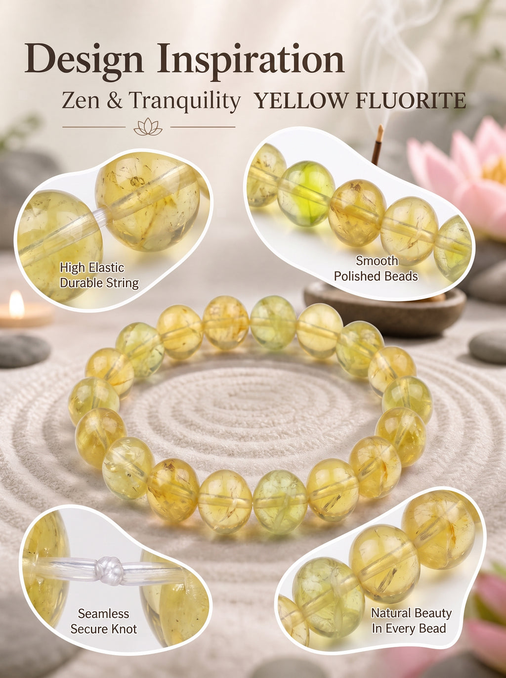 Premium Yellow Fluorite Beaded Bracelet | Hand-Polished Natural Gemstone Jewelry for Abundance & Focus