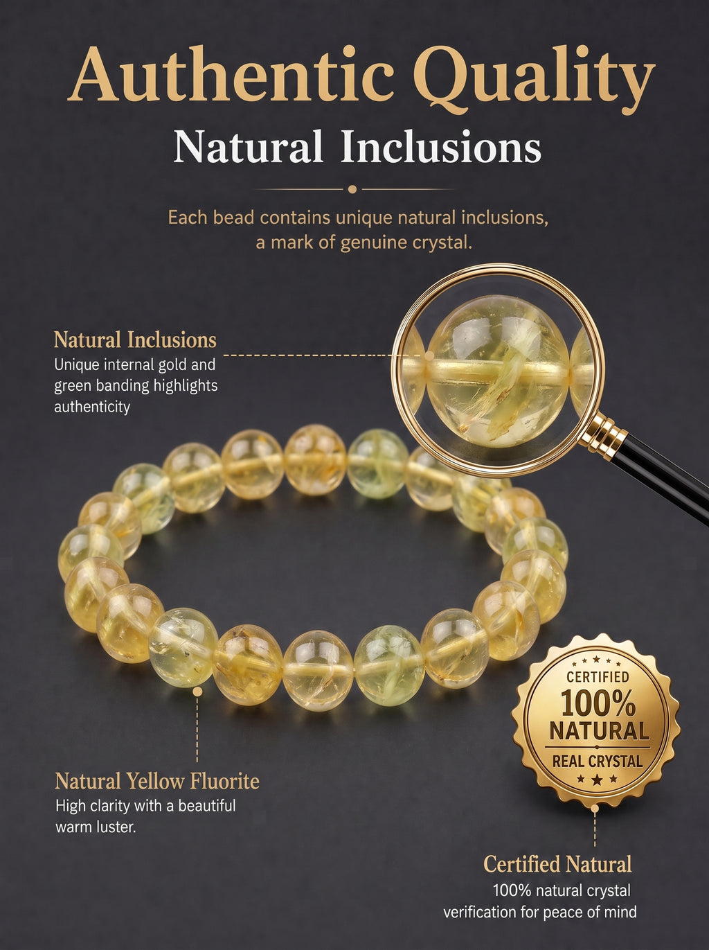 Premium Yellow Fluorite Beaded Bracelet | Hand-Polished Natural Gemstone Jewelry for Abundance & Focus