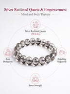Premium Silver Rutilated Quartz Beaded Bracelet | Hand-Polished Natural Gemstone Jewelry for Wisdom & Confidence