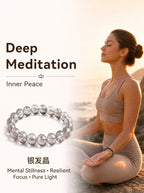 Premium Silver Rutilated Quartz Beaded Bracelet | Hand-Polished Natural Gemstone Jewelry for Wisdom & Confidence