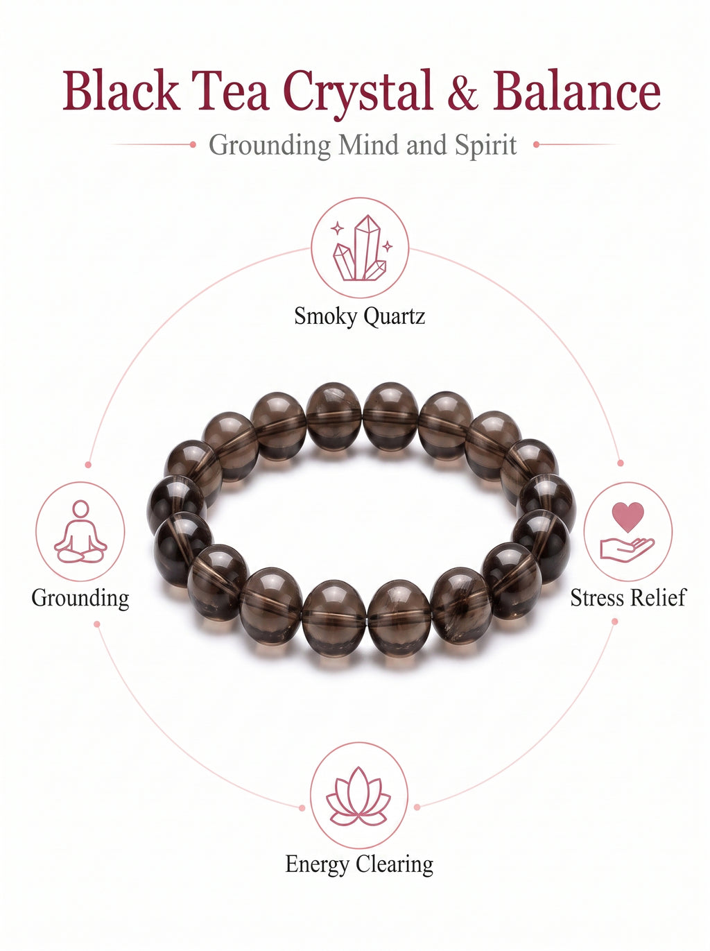 Premium Smoky Quartz Beaded Bracelet | Hand-Polished Natural Gemstone Jewelry for Mindfulness & Clarity