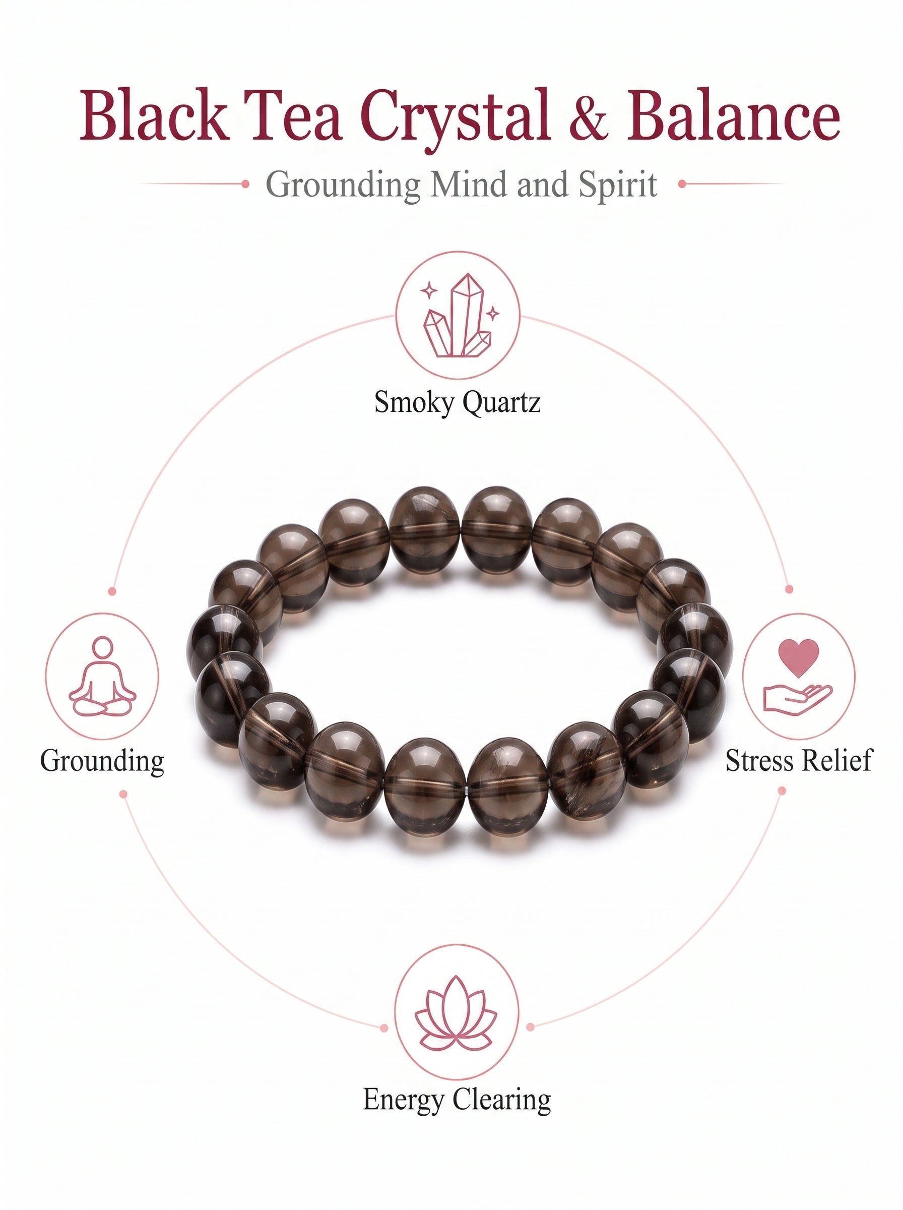 Premium Smoky Quartz Beaded Bracelet | Hand-Polished Natural Gemstone Jewelry for Mindfulness & Clarity