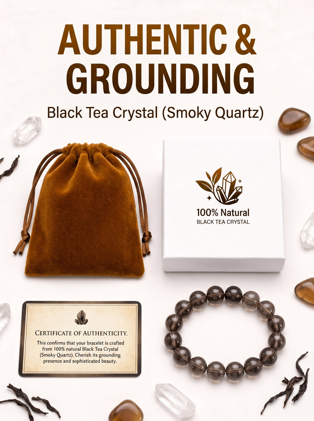 Premium Smoky Quartz Beaded Bracelet | Hand-Polished Natural Gemstone Jewelry for Mindfulness & Clarity