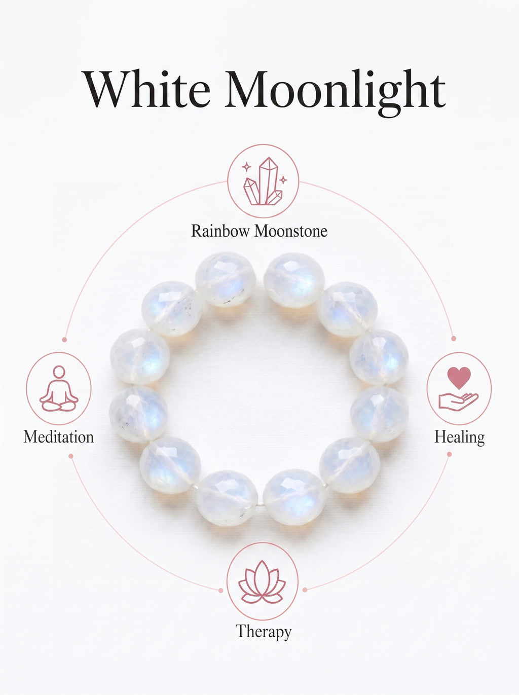 Premium White Moonstone Beaded Bracelet | Hand-Polished Natural Gemstone Jewelry for Clarity & Grace