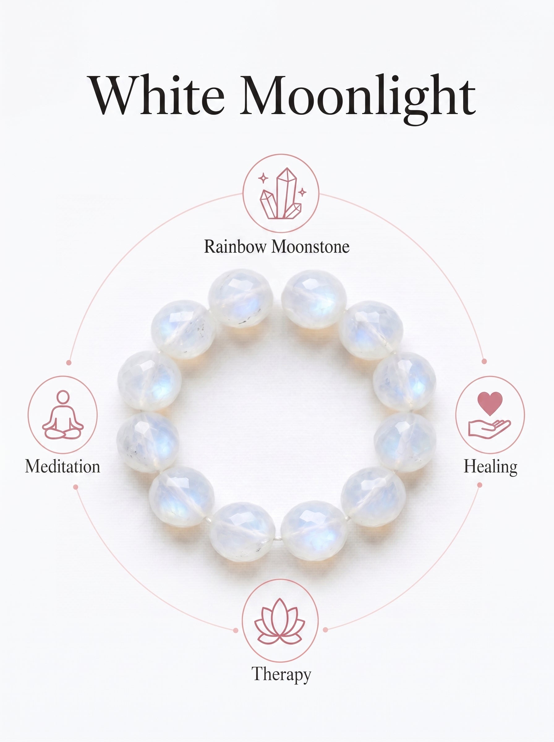 Premium White Moonstone Beaded Bracelet | Hand-Polished Natural Gemstone Jewelry for Clarity & Grace