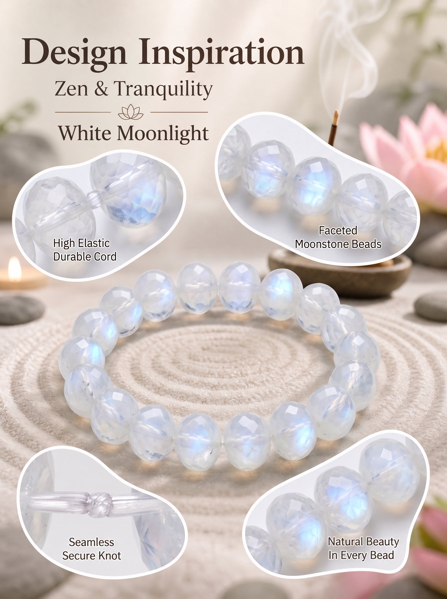 Premium White Moonstone Beaded Bracelet | Hand-Polished Natural Gemstone Jewelry for Clarity & Grace