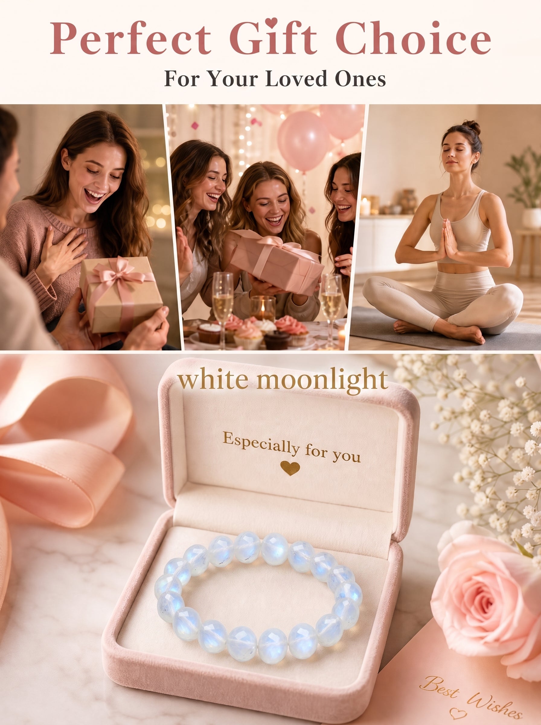 Premium White Moonstone Beaded Bracelet | Hand-Polished Natural Gemstone Jewelry for Clarity & Grace