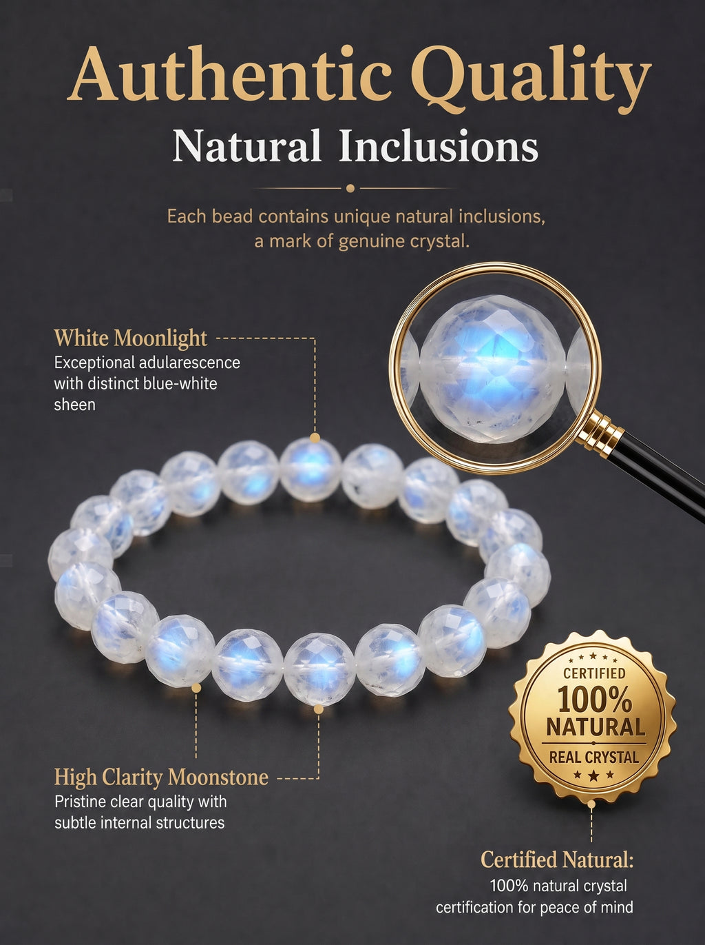 Premium White Moonstone Beaded Bracelet | Hand-Polished Natural Gemstone Jewelry for Clarity & Grace