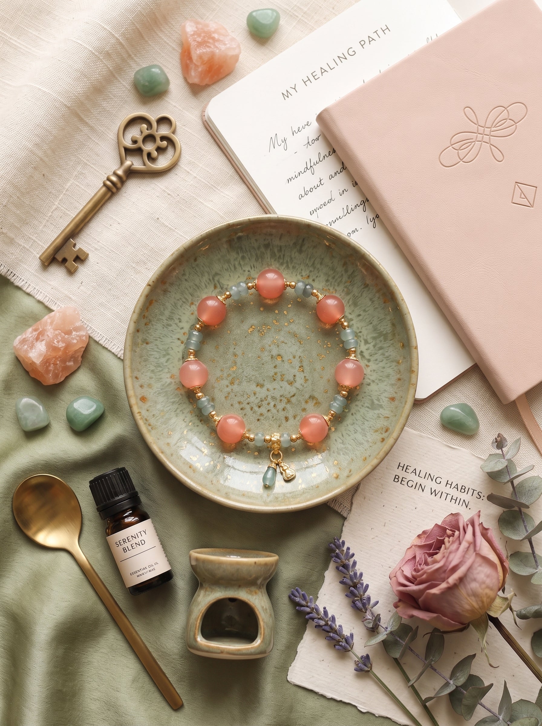"Seek Blossom" Premium Natural Moss Agate & Phantom Quartz Bracelet: Heart & Throat Chakra Alignment, Wash Away Cognitive Fatigue & Manifest Executive Clarity