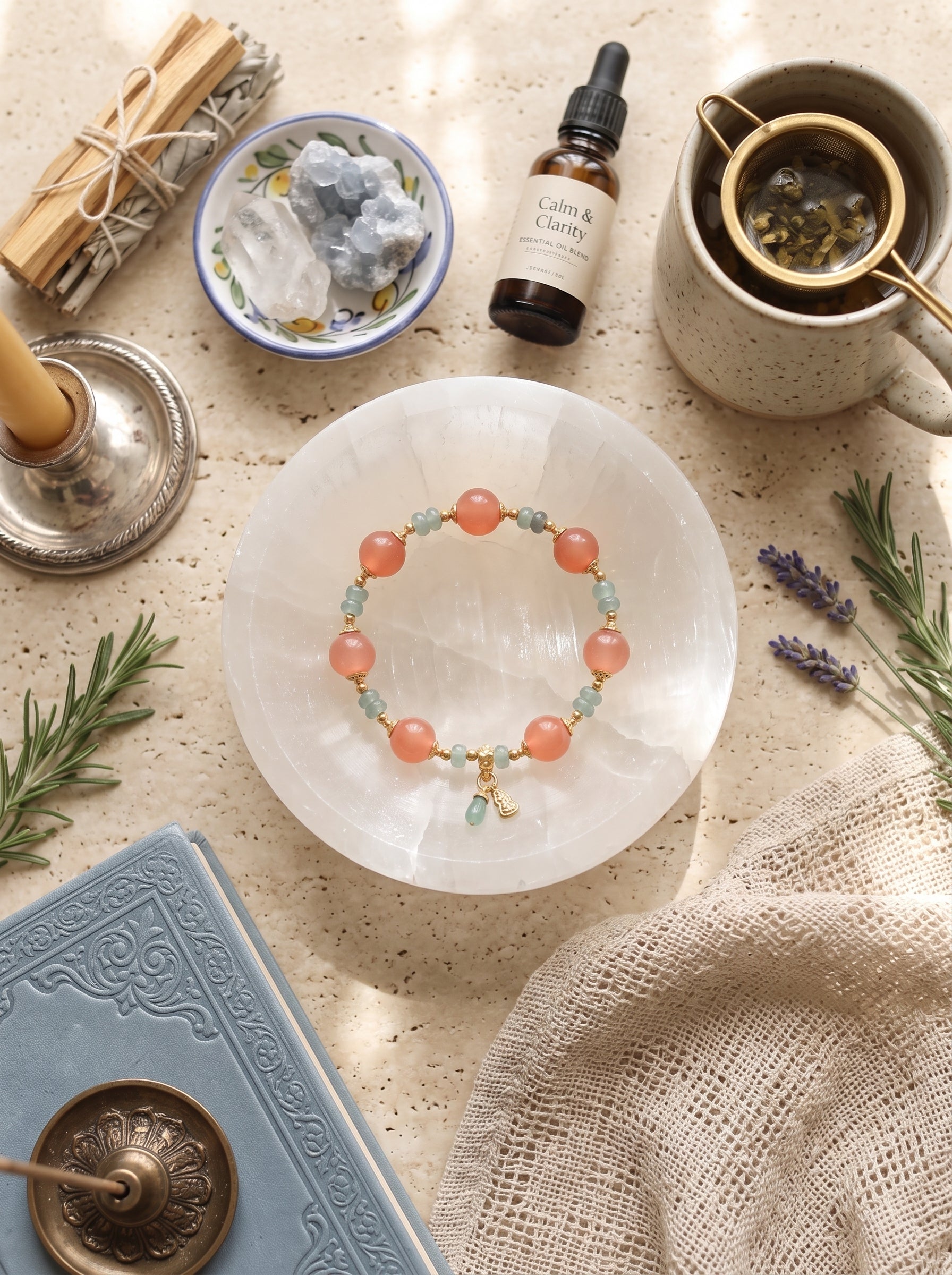 "Seek Blossom" Premium Natural Moss Agate & Phantom Quartz Bracelet: Heart & Throat Chakra Alignment, Wash Away Cognitive Fatigue & Manifest Executive Clarity