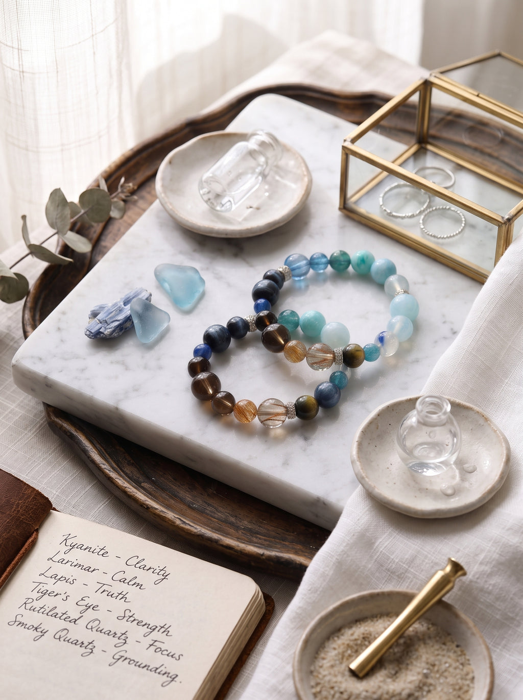 "Five Elements: Water" Natural Aquamarine Energy Bracelet: Dissolve Dawn Anxiety and Reclaim Clear Executive Communication