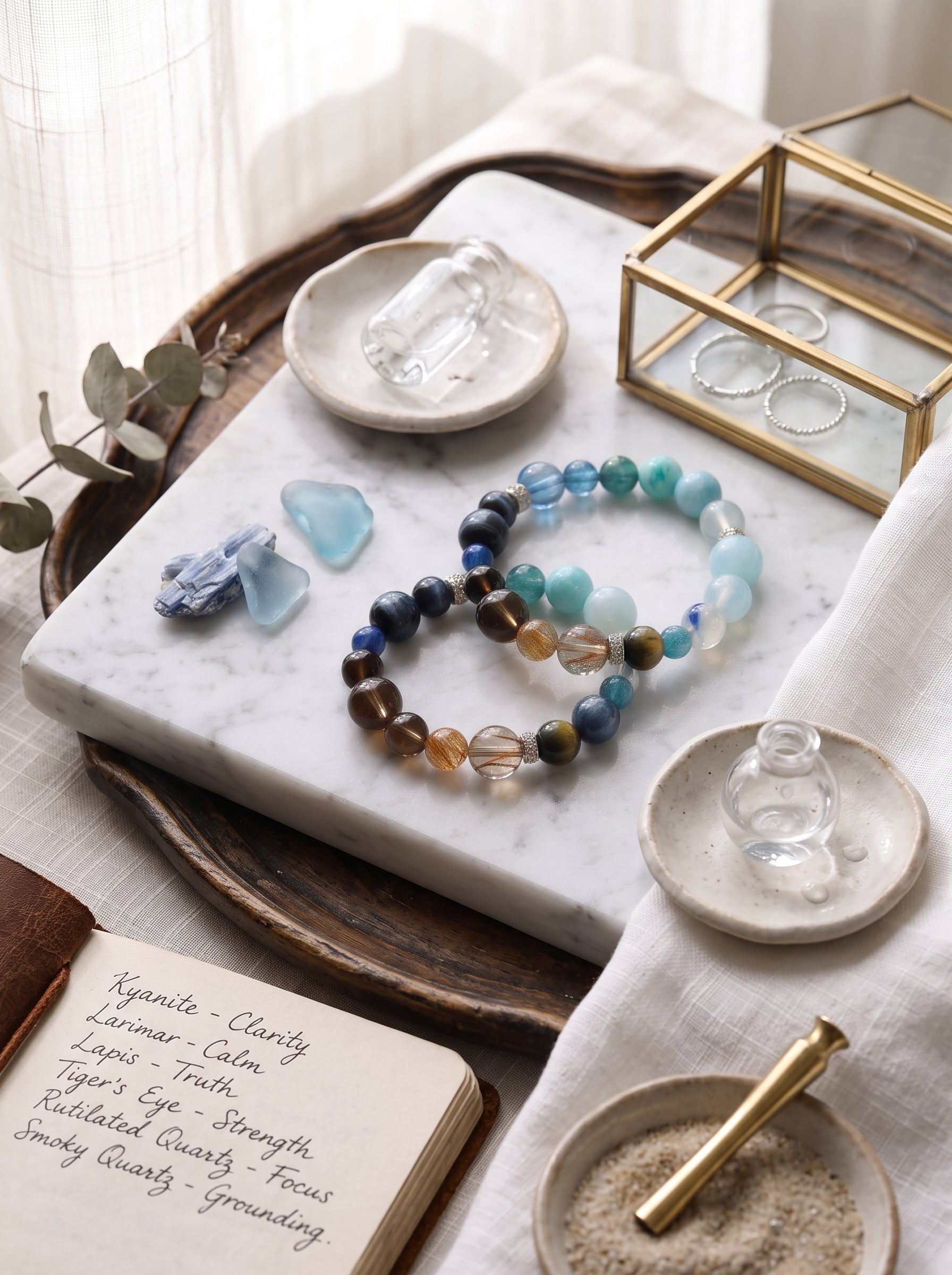 "Five Elements: Water" Natural Aquamarine Energy Bracelet: Dissolve Dawn Anxiety and Reclaim Clear Executive Communication