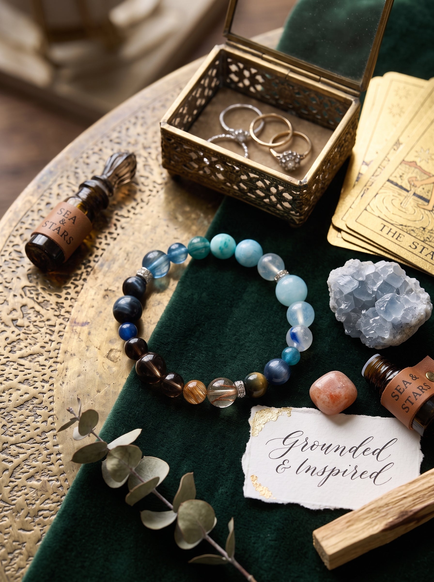 "Five Elements: Water" Natural Aquamarine Energy Bracelet: Dissolve Dawn Anxiety and Reclaim Clear Executive Communication
